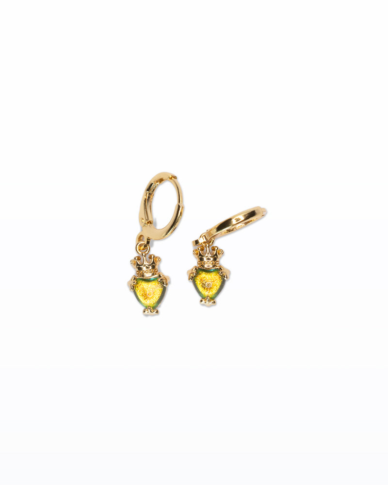 Corone Pop – Mini orecchini dorati con coroncina verde